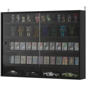 5-Tier Display Cabinet, Wall-Mounted Display Case with 2 Glass Doors and Adjustable Shelves, Jet Black