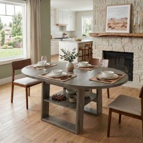 43.3"-59" Extendable Round Dining Table for 4-6, Round-to-Oval Kitchen Table with Built-In Flip-Up Extension Leaf