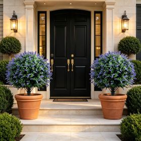 2 Pack Artificial Lavender Boxwood Topiary Ball Trees Greenery Topiaries with Ground Spikes for Home Decor