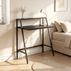 31.5 Inch Industrial Desk with Raised Shelf Metal Frame for Home Office Use