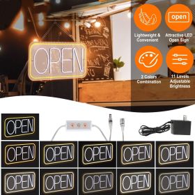 Business LED Open Sign, Oval Red-Blue LED Display with Steady and Partial Flashing Modes, Plug-in Storefront Light with Hanging Metal Chain