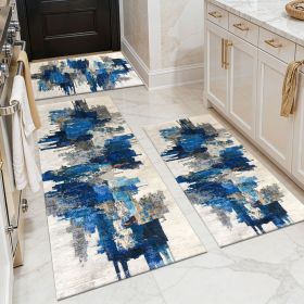 Three-piece kitchen rug set, non-slip and washable, abstract pattern kitchen hallway rug, soft and comfortable, suitable for sinks, floors, entra (Main Material: Polyester, Main Color: White)